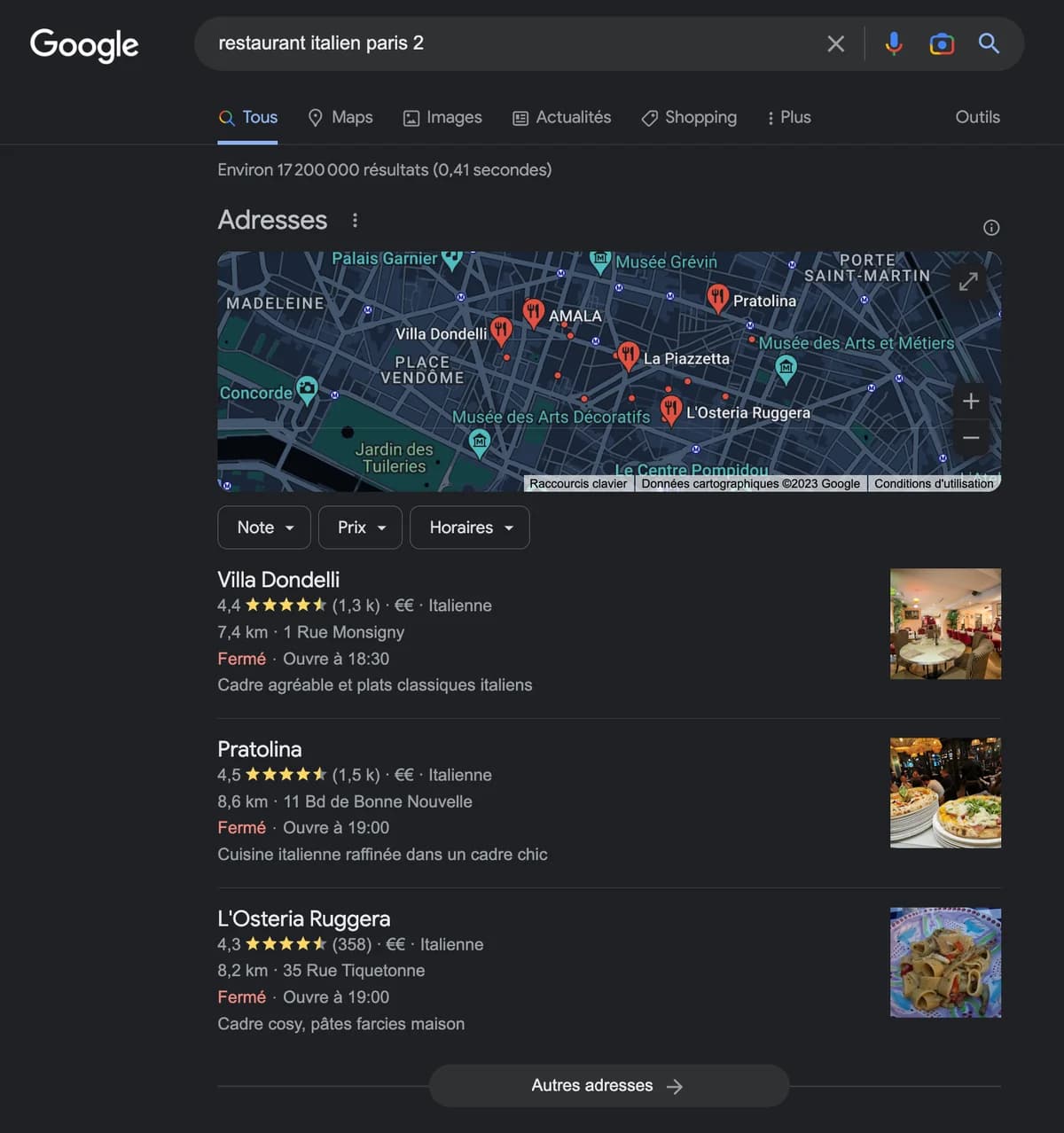 Google-Ergebnisse für die Suche „restaurant italien paris 2“