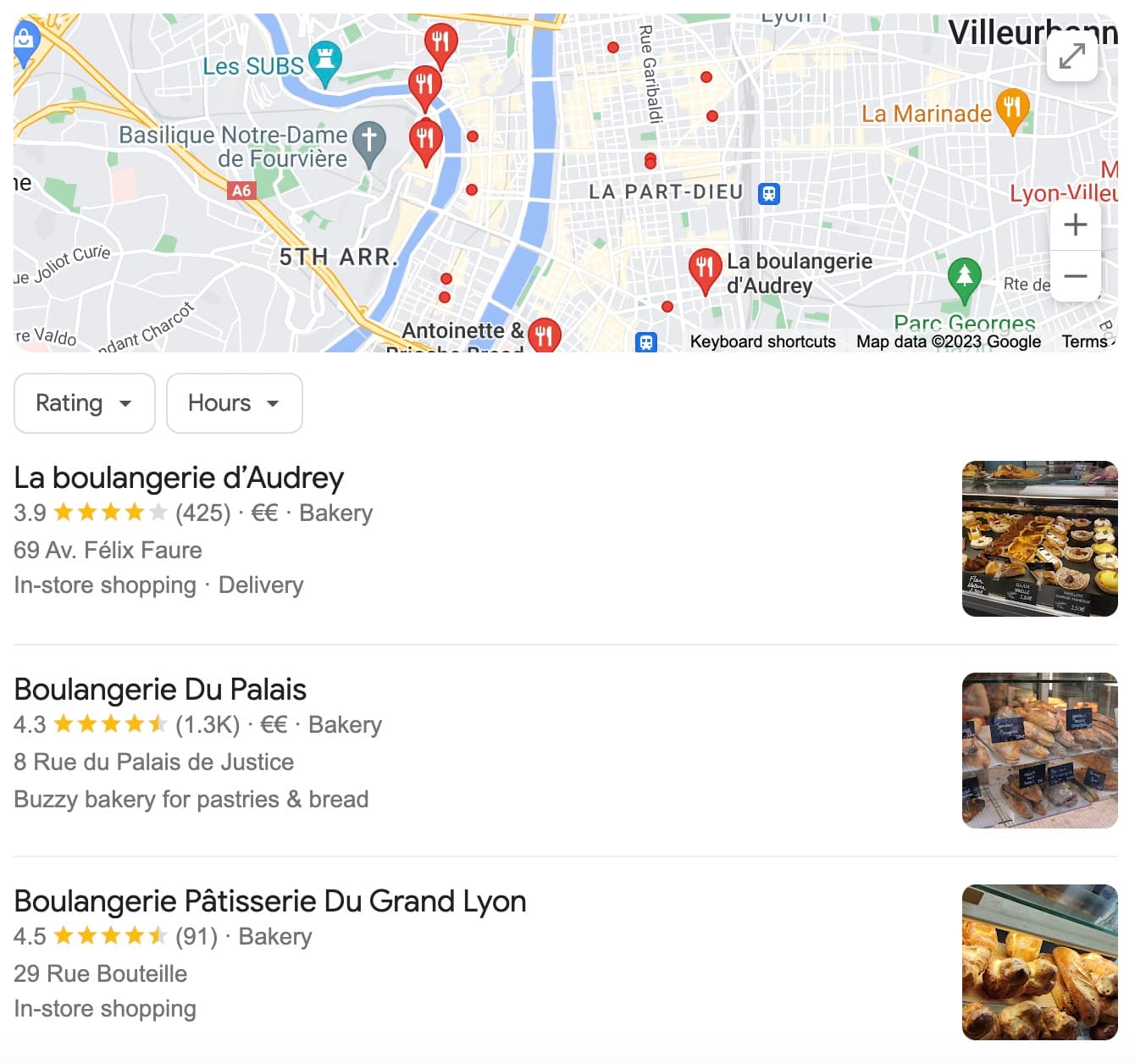Liste von Bäckereien auf Google Maps (lokales SEO)